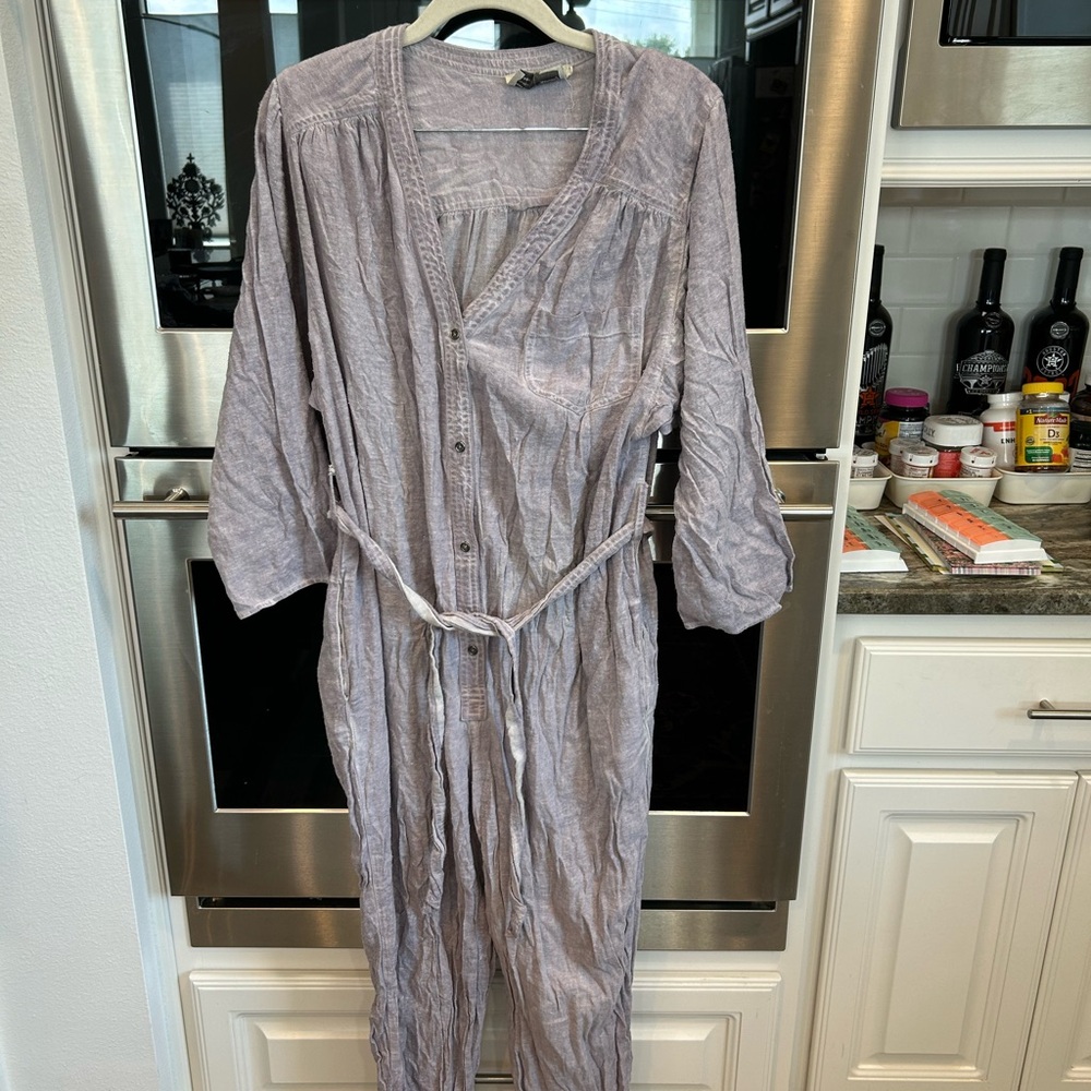 Washed Lilac Button-Front Jumpsuit with Tie Waist